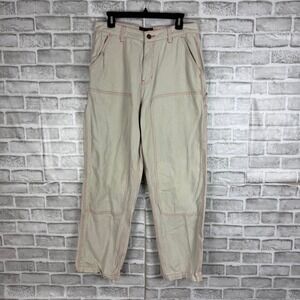 Welcome Skateboards Carpenter Pants 34 x32 Beige Red Contrast Stitch Double Knee